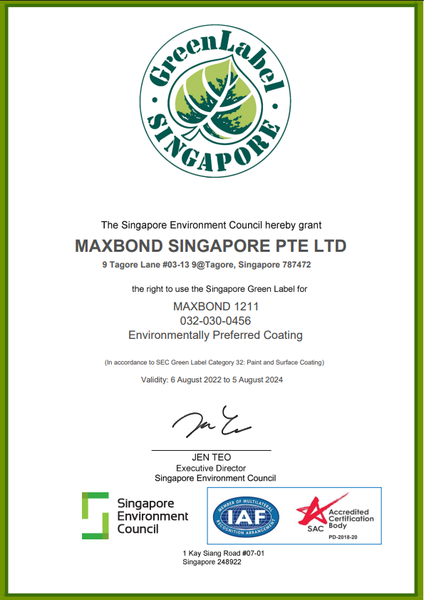 Chứng nhận chất lượng sản phẩm chống thấm Maxbond 1211